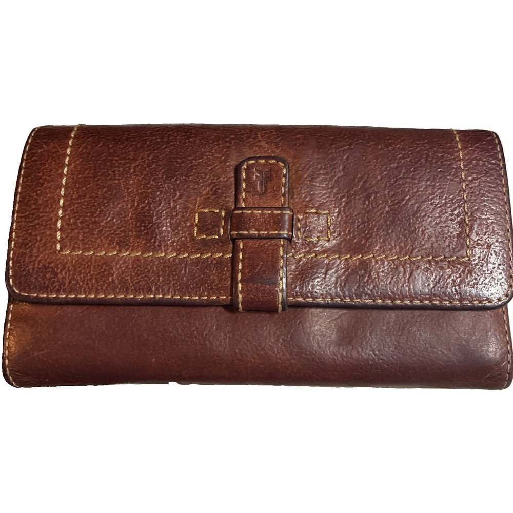 Frye Antique Leather Trifold Wallet Brown Good Condition Check Genuine Boho